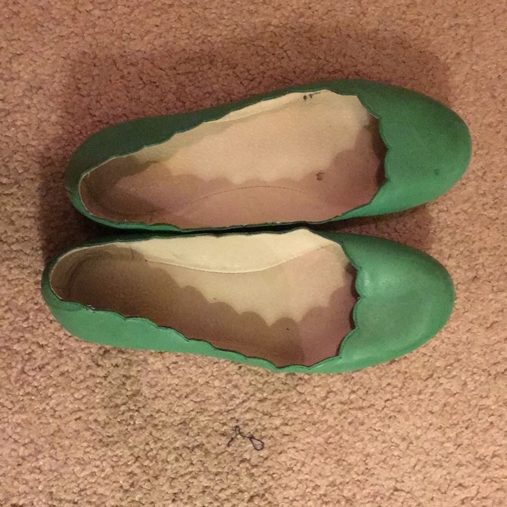 Green leather flats